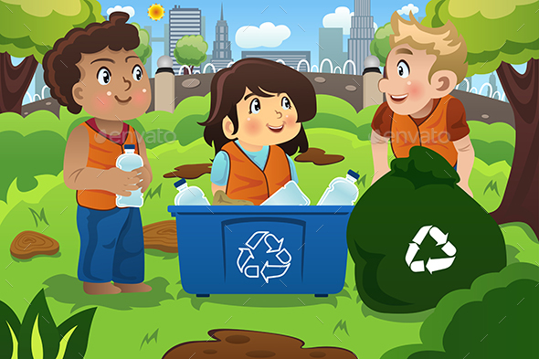 Kids Recycles Bottles - People Characters