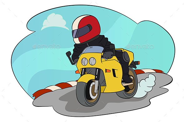 Biker Riding on His Motorbike - People Characters