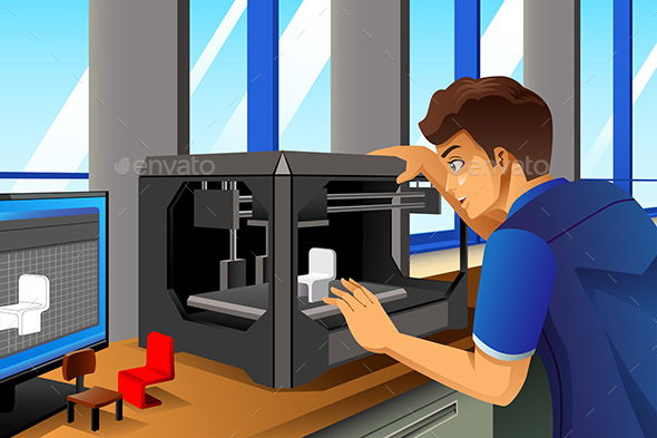 Man Using a 3D Printer - Concepts Business