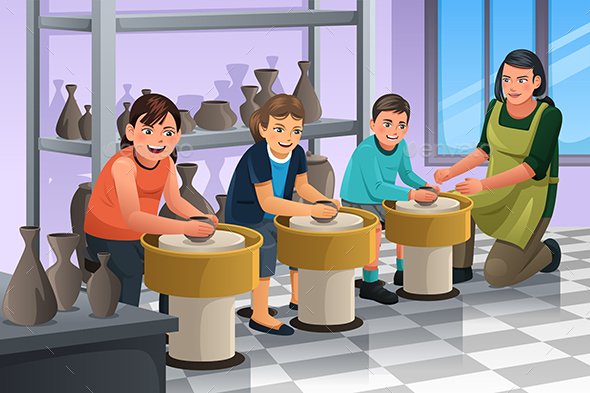 Kids in Pottery Class - People Characters