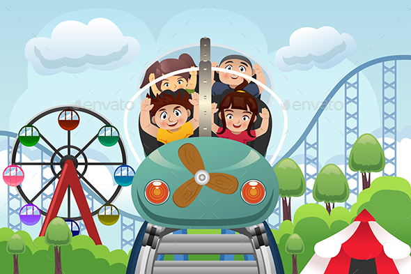 Children Playing in a Amusement Park - People Characters