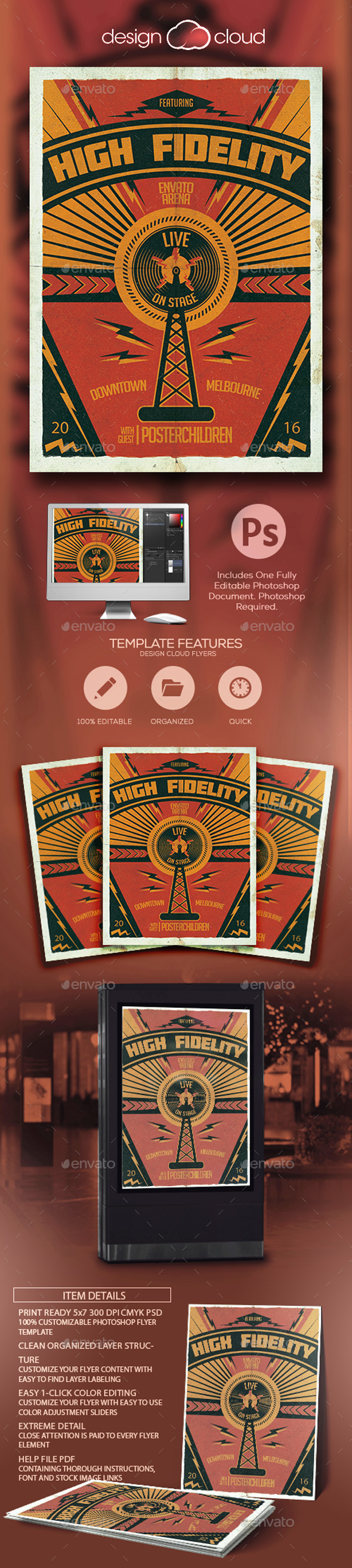 High Fidelity Poster Flyer Template - Concerts Events