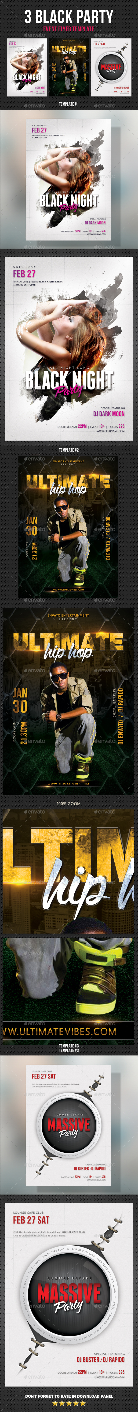 3 Black Party Event Flyer Bundle - Clubs & Parties Events