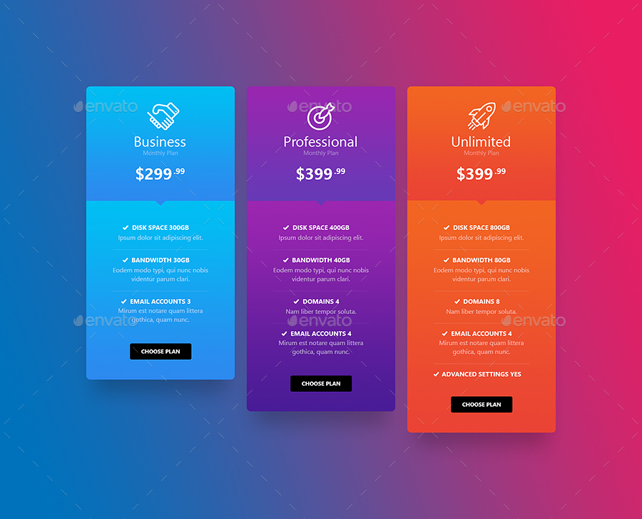 4 Pricing Tables, Web Elements | GraphicRiver