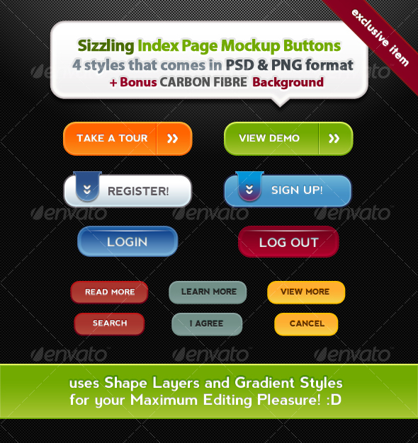Sizzling Index Page Mockup Buttons - Buttons Web Elements