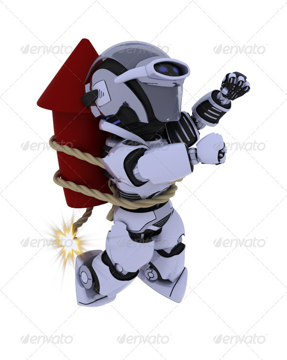 Robot with Firework - 3D Backgrounds