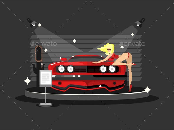 Motor Show with Girl - Miscellaneous Vectors