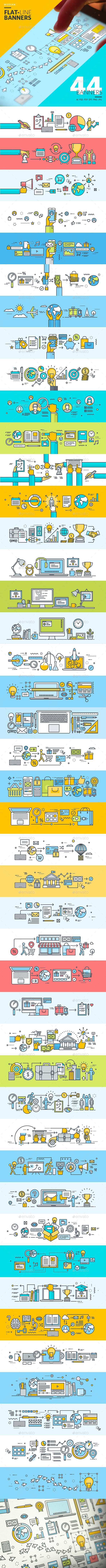 Set of Modern Flat Line Banners - Backgrounds Business