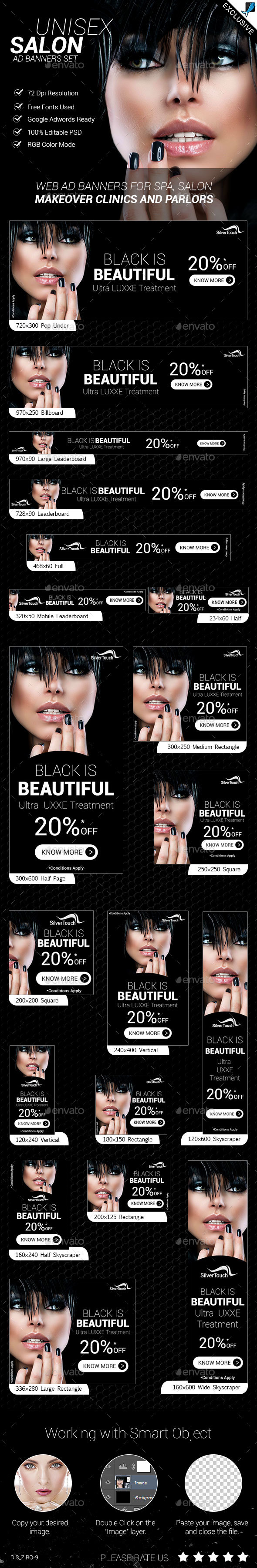 Unisex Salon Ad Banners Set - Banners & Ads Web Elements