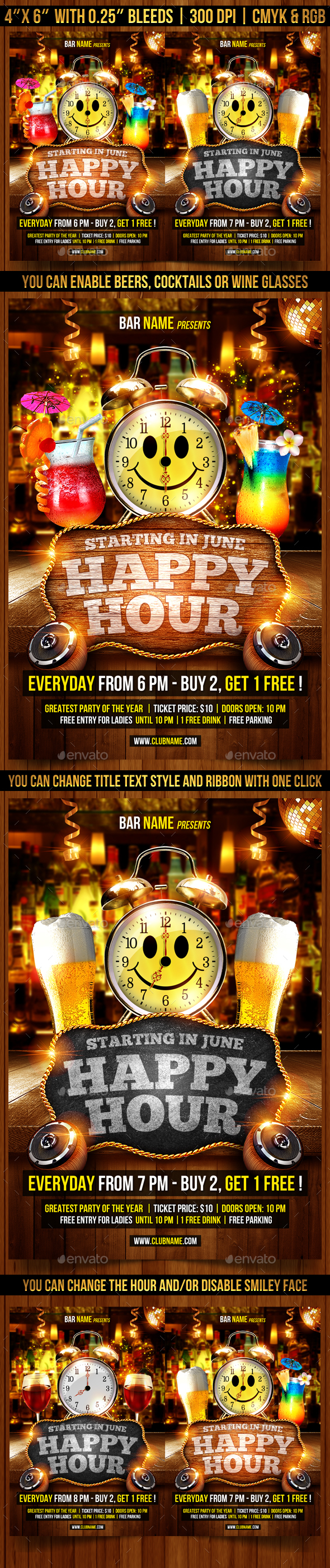 Happy Hour Flyer Template - Clubs & Parties Events