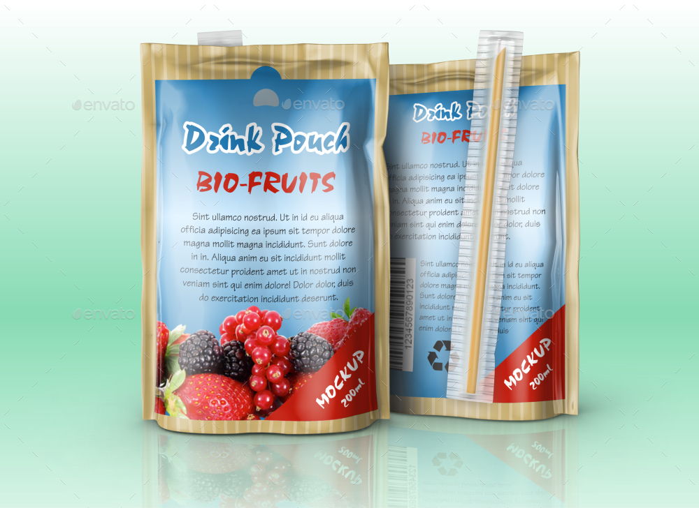 Laminated Foil Drink Pouch Mockup by Fusionhorn GraphicRiver
