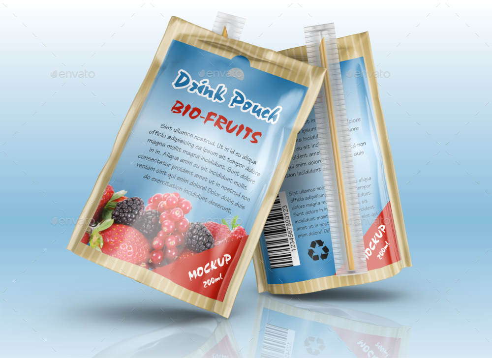 Laminated Foil Drink Pouch Mockup by Fusionhorn GraphicRiver