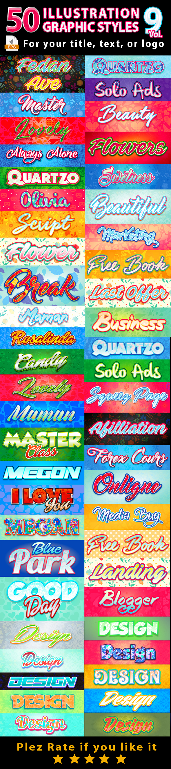50 Illustrator Graphic Styles Bundle Vol.9 - Styles Illustrator