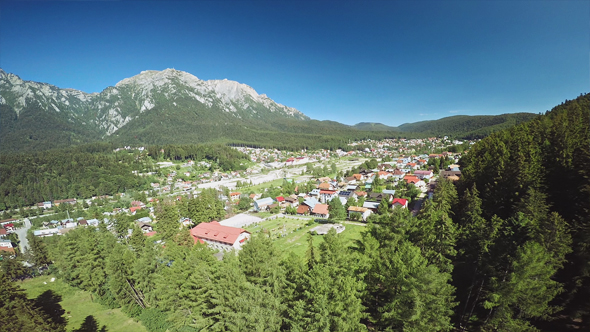 Town on the Foothills of Mountains and Forests