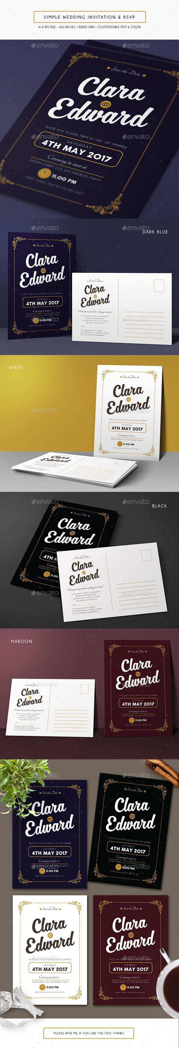 Simple Wedding Invitation & RSVP - Weddings Cards & Invites