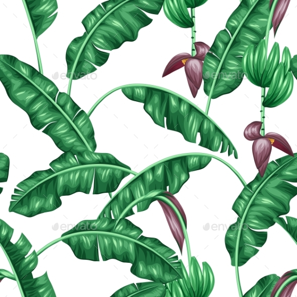 Seamless Pattern With Banana Leaves. - Flowers & Plants Nature