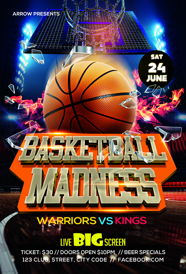 Basketball Madness Flyer, Print Templates 