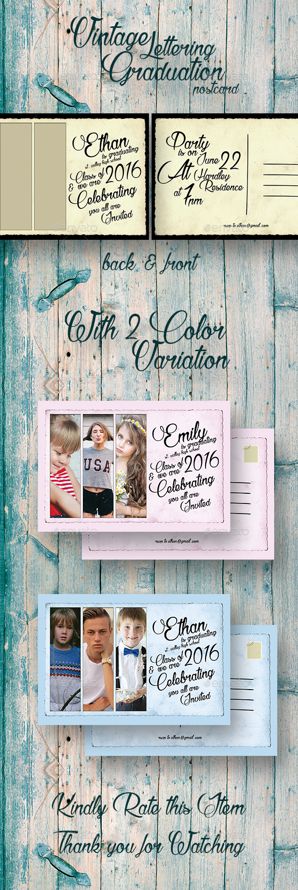 Vintage Lettering Graduation Postcard - Cards & Invites Print Templates