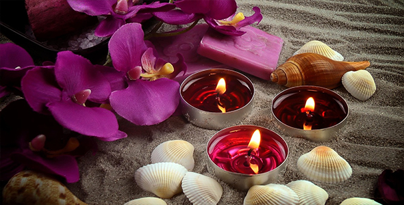 Candles & Seashells & Pink Orchid