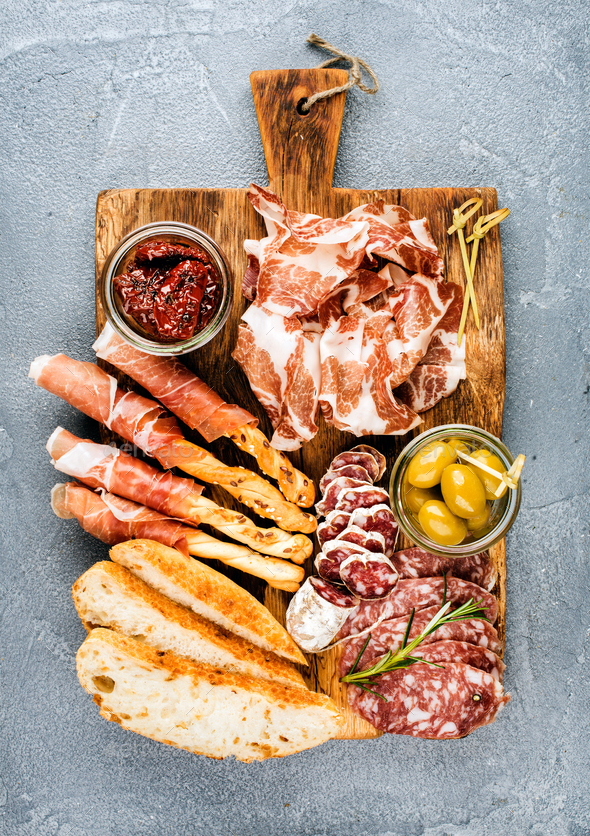 Meat appetizer selection or wine snack set - Stock Photo - Images