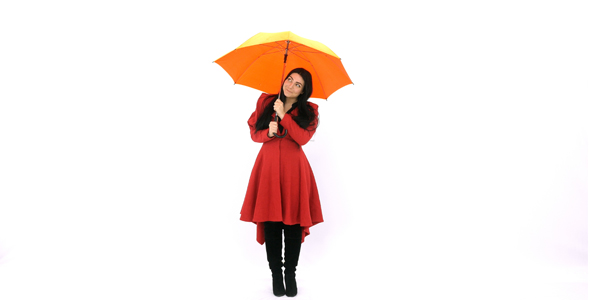 Woman Enters with Yellow Umbrella and Leaves Frame