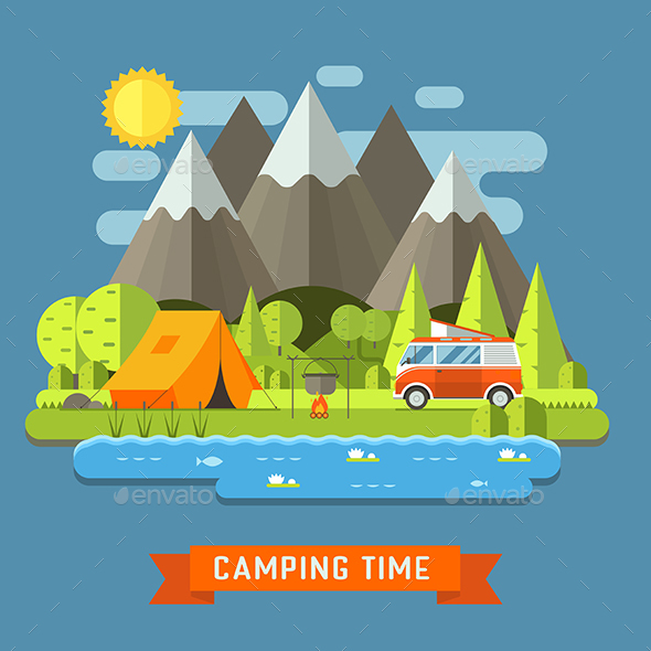 Camping Travel Landscape Flat - Travel Conceptual