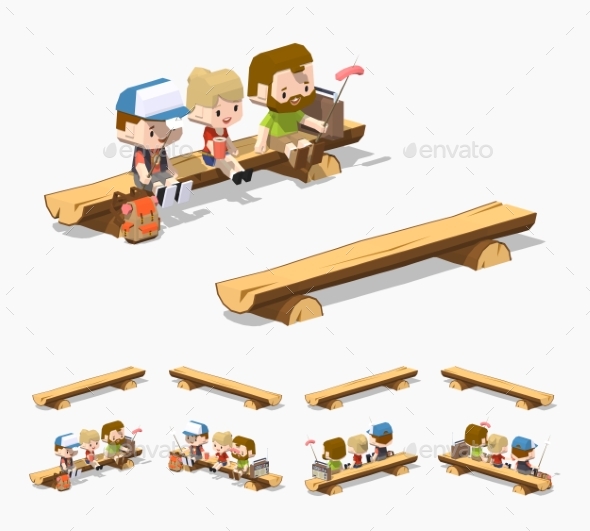 Low Poly Rough Wooden Bench - Man-made Objects Objects