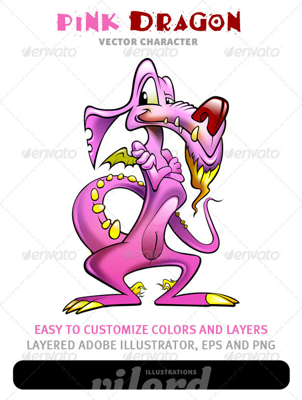 Pink Dragon Mascot - Monsters Characters
