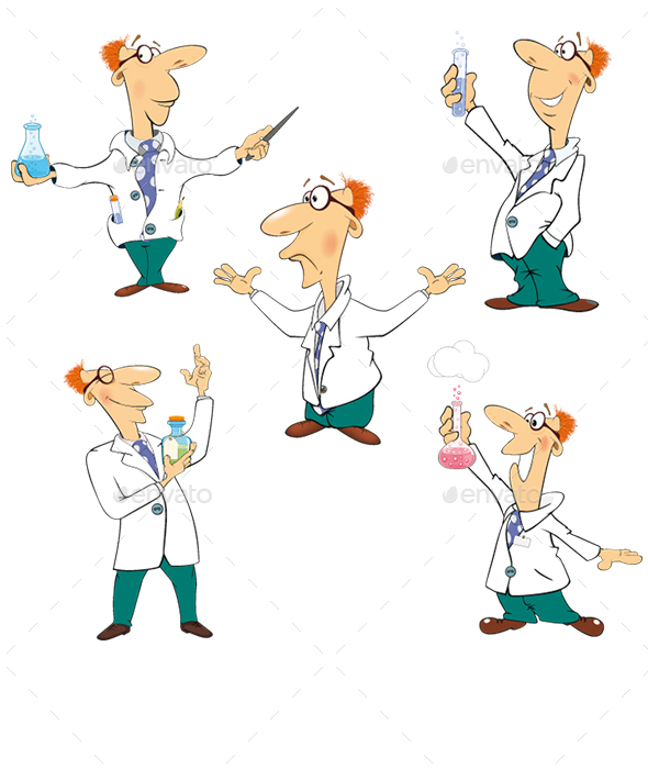 Set of Cartoon Scientists for your Design - People Characters