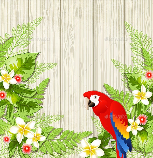 Tropical Flowers and Parrot - Animals Characters