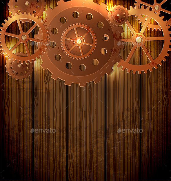 Steampunk Background with Gears - Retro Technology