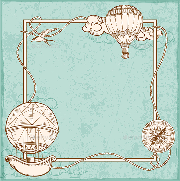 Vintage Frame with Air Balloons - Travel Conceptual
