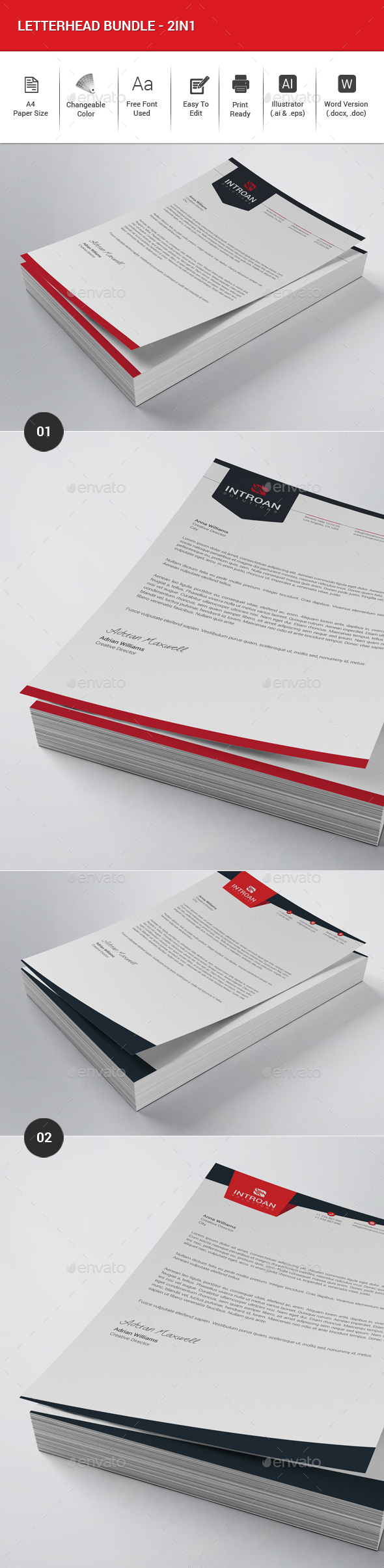 Letterhead Bundle - 2in1 - Stationery Print Templates
