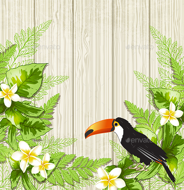 Tropical Flowers and Toucan - Animals Characters