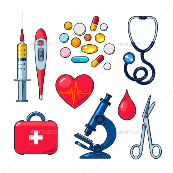 Set of Medical Icons Isolated - Health/Medicine Conceptual