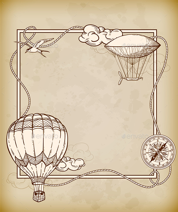 Vintage Frame with Air Balloons - Retro Technology
