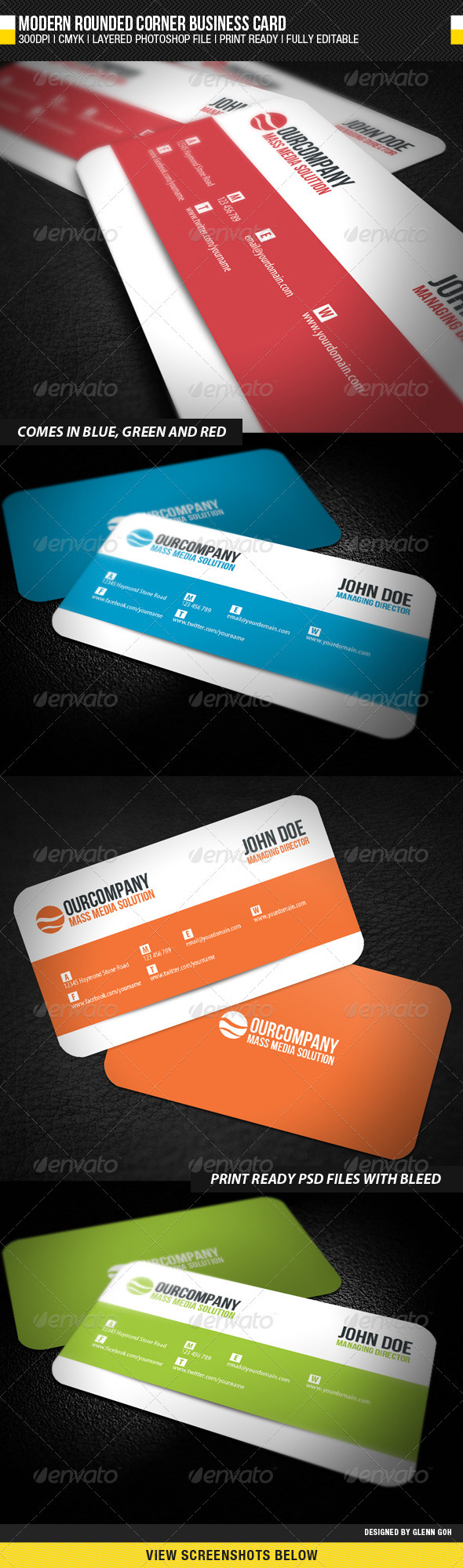 Modern Rounded Corner Business Card - Corporate Business Cards
