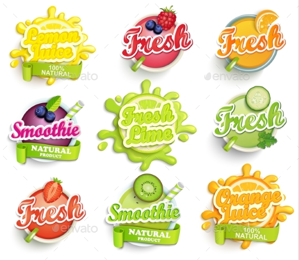 Set of Labels Splash - Food Objects