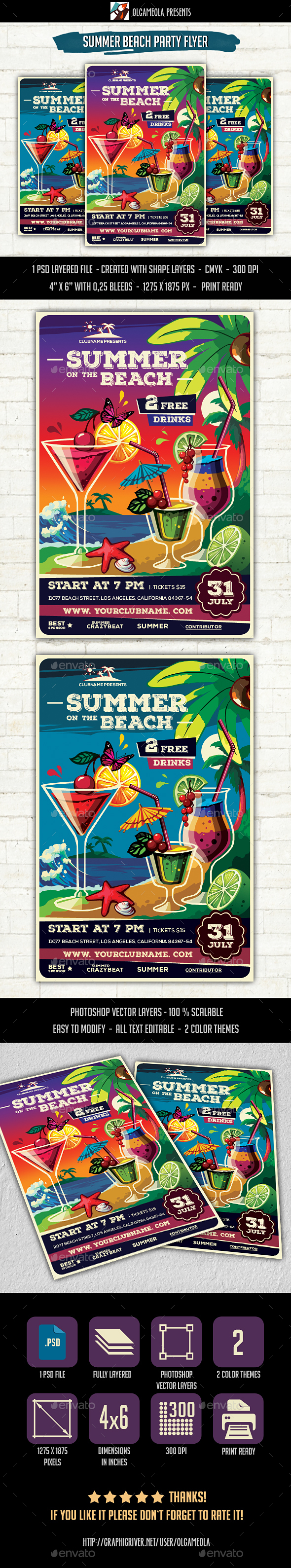 Summer Beach Party Flyer Template - Clubs & Parties Events