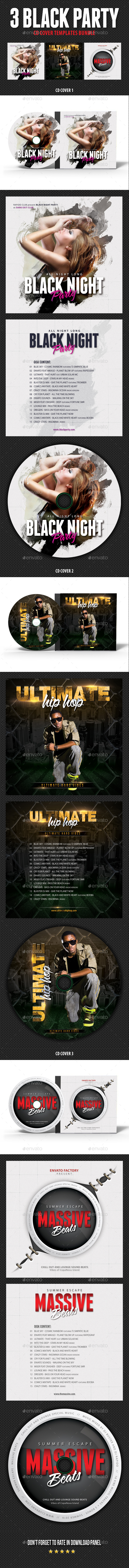 3 Black Hip Hop Party CD Cover Bundle - CD & DVD Artwork Print Templates