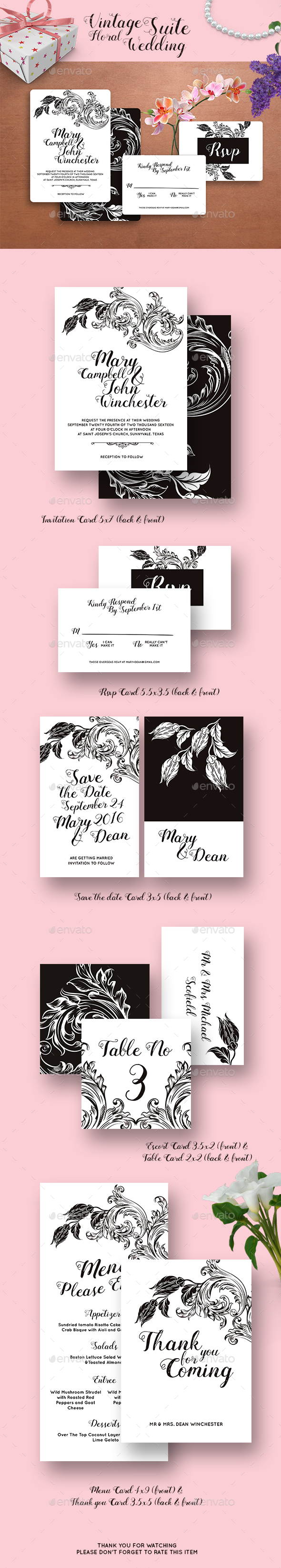 Vintage Floral Wedding Invitation Suite - Weddings Cards & Invites