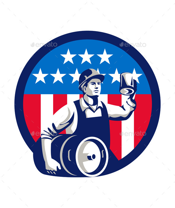 American Builder Beer Keg Flag Circle Retro - People Characters