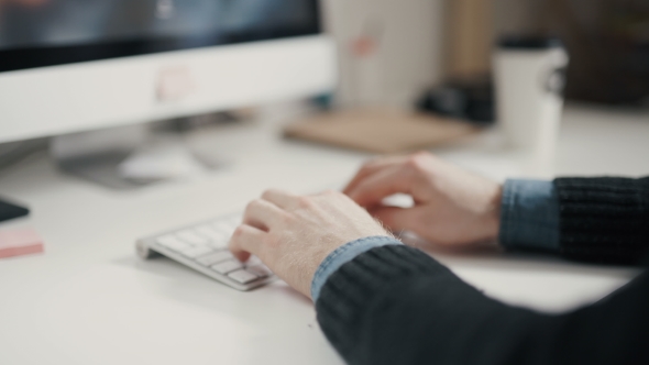 Man Hands Typing On Keyboard Computer