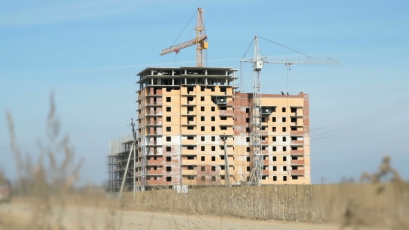 Construction Of Apartment Buildings. Cranes Work alt