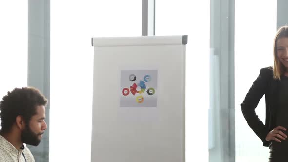 Smiling Businesswoman Leading A Meeting In Conference Room alt