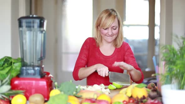 Blonde Woman Chopping Apple 2 alt