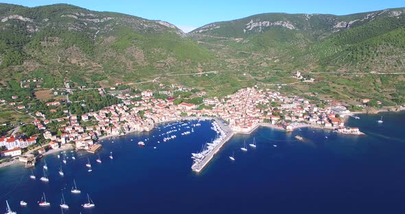 Aerial View Of Small Komiza Town On Island Of Vis, Croatia 4 alt