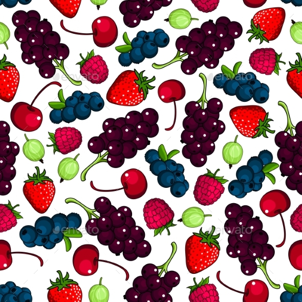 Fresh Berries Fruits Seamless Pattern - Backgrounds Decorative