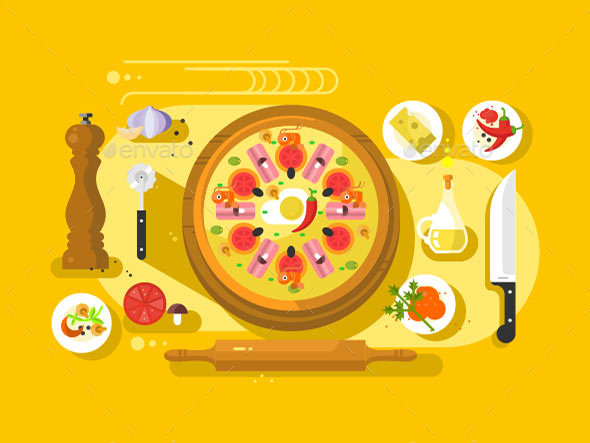 Pizza Cooking Design Flat - Food Objects