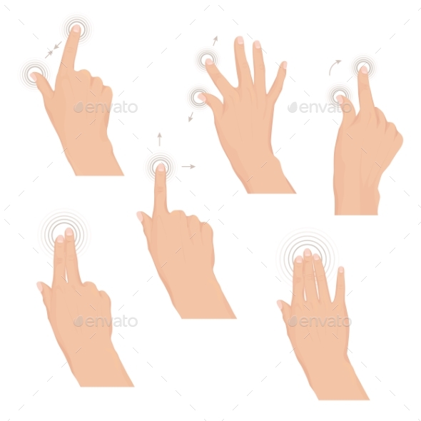 Set of Hands with Multitouch Gestures for Tablet - Computers Technology